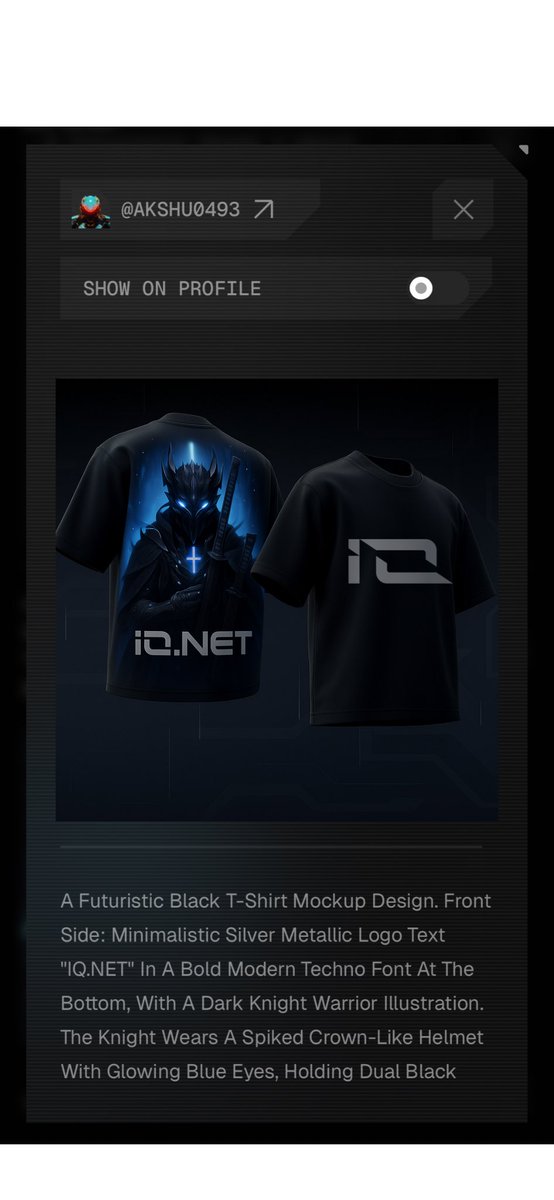 Akshu1100's tweet image. Designed with creativity, powered by BC8 AI – this T-shirt isn’t just fashion, it’s innovation you can wear. A perfect blend of style, tech, and imagination. 
Hastag - #IONet #IOIntelligence #BC8Design