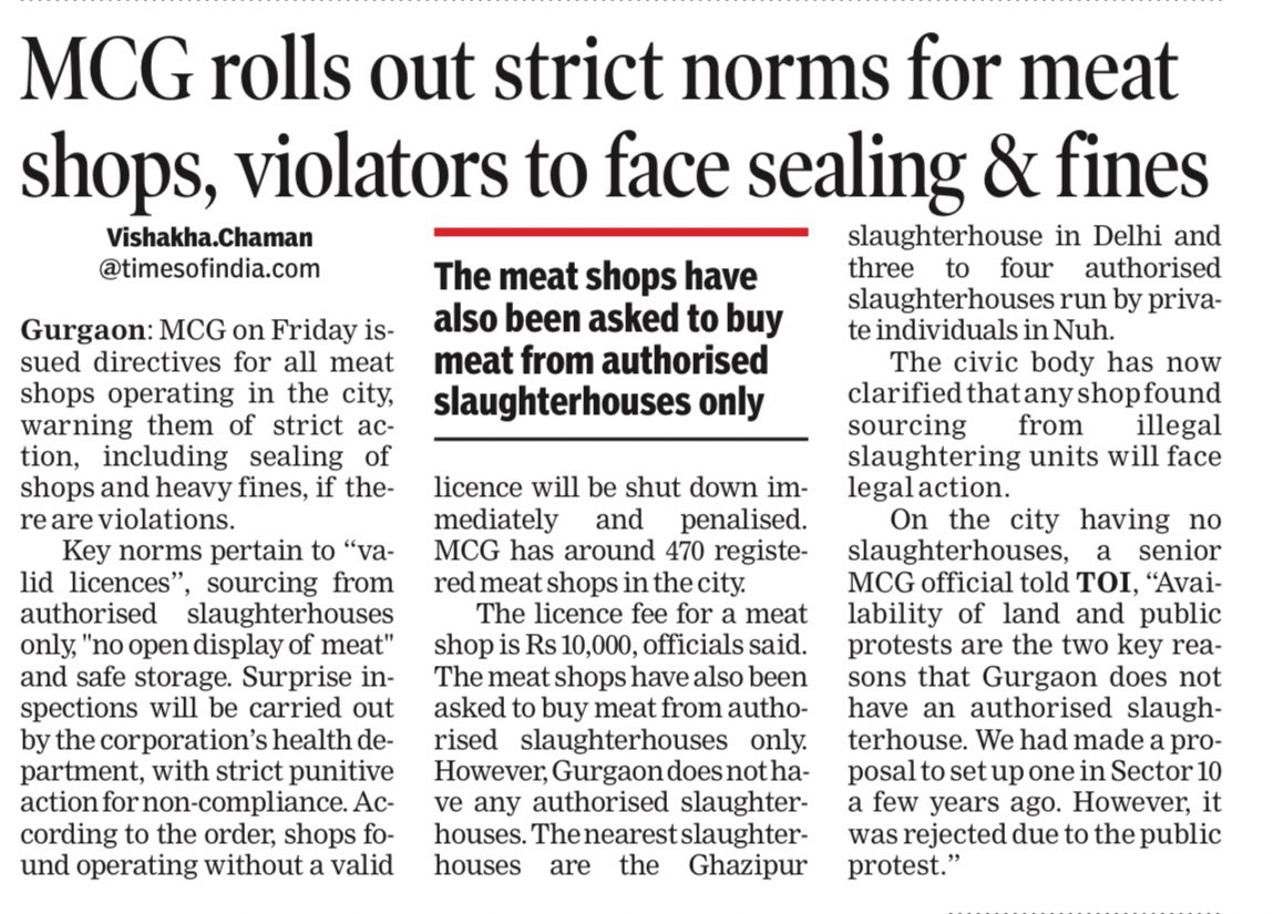 MCG rolls out strict norms for meat shops in #Gurgaon : “Source only from authorised slaughterhouses, display Halal/Jhatka, no open display”

Read more at:
m.timesofindia.com/articleshow/12…