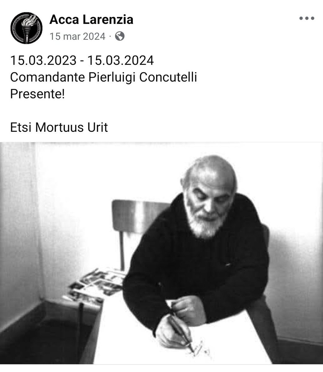 Un terrorista fascista che uccise a raffiche di mitra un giudice: questo era Concutelli.
E Acca Larentia, che lo celebra, è stata finanziata coi soldi della Fondazione AN, cassaforte di Fratelli d’Italia. #matrice