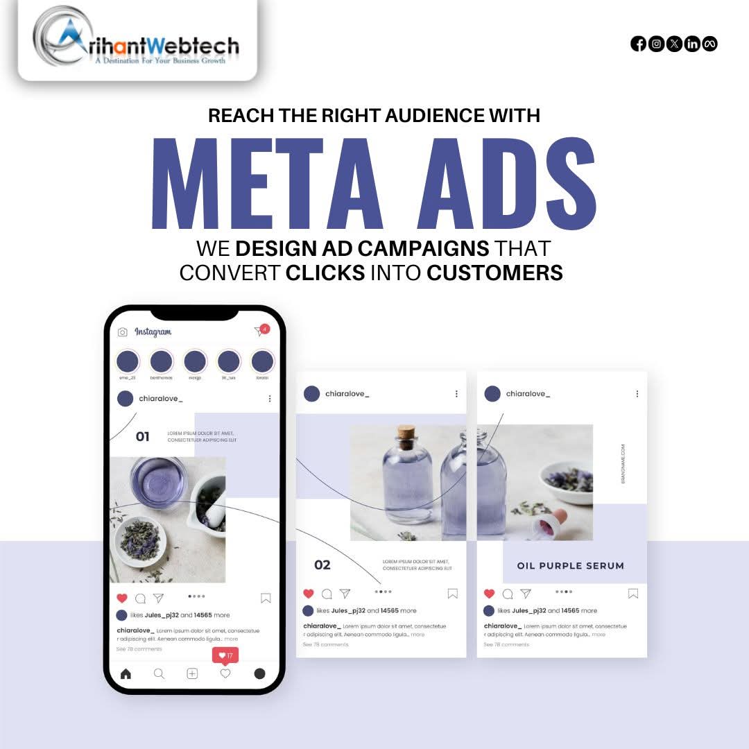 arihantwebtech's tweet image. Reach the right audience with Meta Ads 🚀
We design campaigns that turn clicks into customers.
📞 +91 93104 65466 | 🌐 arihantwebtech.com

#MetaAds #DigitalMarketing #ArihantWebtech
