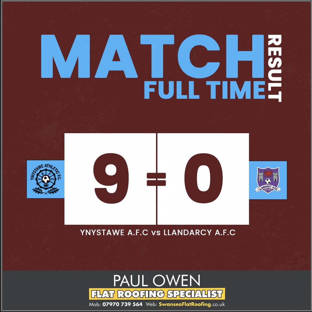 Emphatic record breaking 9-0 win at the Park last night against Llandarcy 👊⚽
The lads put in one hell of a performance to make it back-to-back wins and climb up to 4th in the table 🔥

Well-earned break now after a gruelling 10 games in one month 👏
#UppaTawe