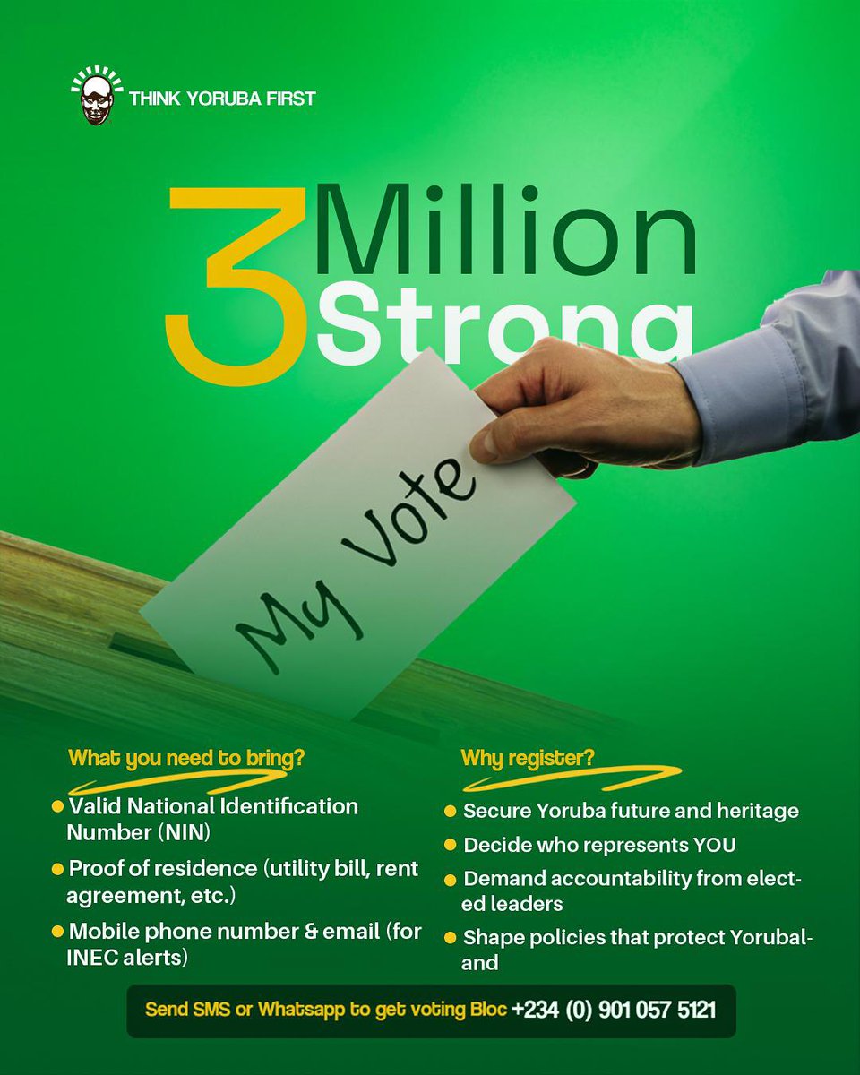 When you control your voting power, you control your destiny. #3millionstrong Join TYF Yoruba voting bloc for an experience of a lifetime.
