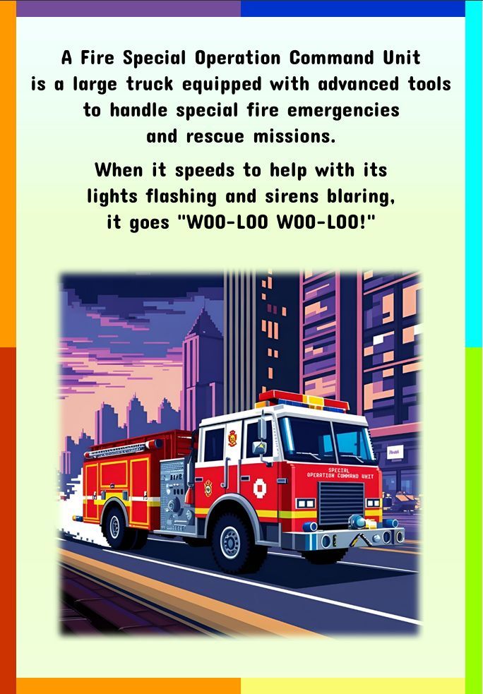 Lively_Zzack's tweet image. 🚨 SOUND QUIZ!
Can your toddler guess which vehicle makes this sound? 👉 WOO-LOO WOO-LOO! 🔊

✨ Answer: It’s the Fire Special Operation Command Unit 🚒
Perfect for little ones learning about emergency vehicles!

#ToddlerFun #EmergencyVehicles #PreschoolLearning