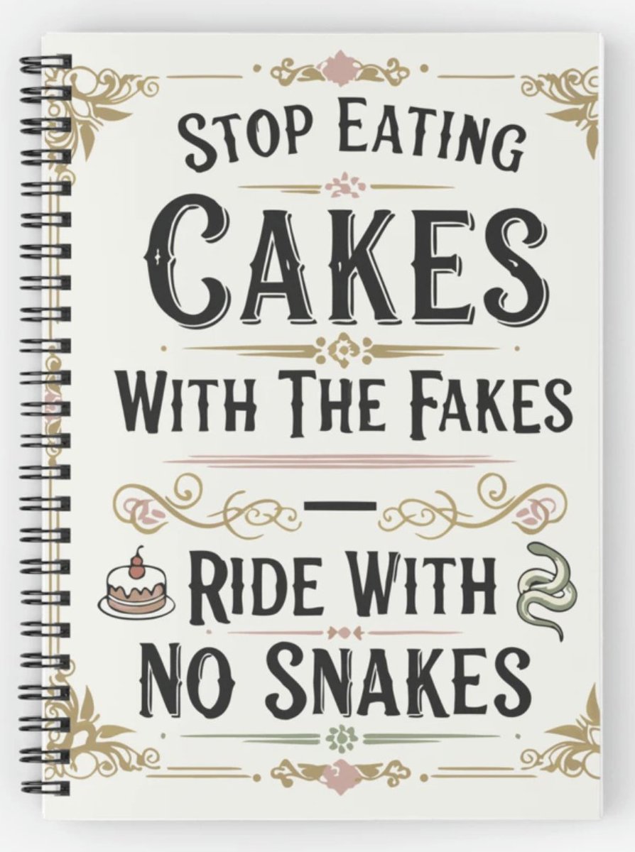 askalany_lina's tweet image. Ride with no snakes! 🐍 This Notebook features a hilarious retro Victorian quote: &quot;Stop Eating Cakes With The Fakes.&quot; Express your vibe and keep your notes in style.

Get yours : 👉 redbubble.com/i/notebook/Sto…

#RetroVibes #VictorianHumor #Notebook #BoldStatement #StayTrue