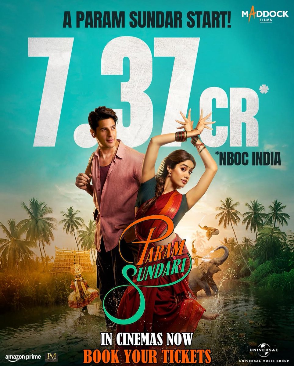 rajnandini_ent's tweet image. Beauty, dance, and a blockbuster opening! #ParamSundari #movie #Bollywood #BollywoodNews #JhanviKapoor #SiddharthMalhotra #blockbuster #movie #MaddockFilms