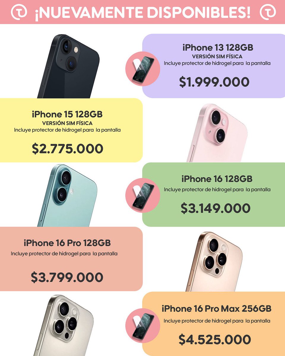 TcnocenterC's tweet image. 📱✨ ¡Lo que esperabas ya está aquí!
En tcnocenter tenemos los iPhone 13, 15 y 16 nuevamente disponibles 🤩
🔥 Desde $1.999.000 🔥
👉 No te quedes sin el tuyo, contáctanos ya y estrena tecnología de otro nivel.
#iPhone #Apple #tcnocenter #iPhoneColombia #Tecnología