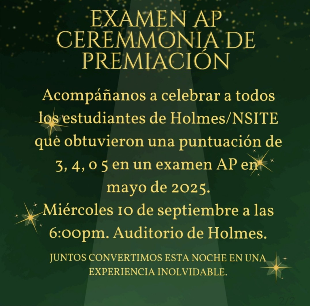 Family Engagement (@holmesfamilies) on Twitter photo Come celebrate our amazing students! We’re recognizing all students who earned a 3 or higher on any AP exam last May. The event will take place Wednesday, September 10th @ 6 PM in the Holmes Auditorium. <a href="/HolmesCounselor/">Holmes/NSITE_Counseling</a> <a href="/NISDHolmes/">NISD Holmes</a> <a href="/Barrera_Holmes/">Cynthia Barrera</a> <a href="/nisd_nsite/">nisd_nsite</a> <a href="/simmons0518/">Demetria Simmons, Ed.D</a> Come celebrate our amazing students! We’re recognizing all students who earned a 3 or higher on any AP exam last May. The event will take place Wednesday, September 10th @ 6 PM in the Holmes Auditorium. <a href="/HolmesCounselor/">Holmes/NSITE_Counseling</a> <a href="/NISDHolmes/">NISD Holmes</a> <a href="/Barrera_Holmes/">Cynthia Barrera</a> <a href="/nisd_nsite/">nisd_nsite</a> <a href="/simmons0518/">Demetria Simmons, Ed.D</a>