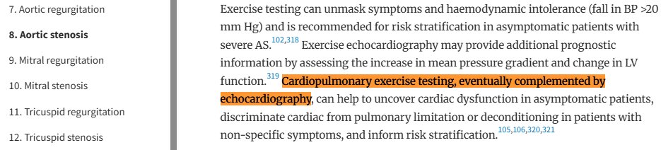👀 Great to see #CPETecho included in the new #VHD guidelines #ESC2025 for aortic stenosis!

➡️ Exercise testing is now highlighted not only for symptom unmasking, but also for risk stratification and uncovering hemodynamic intolerance.