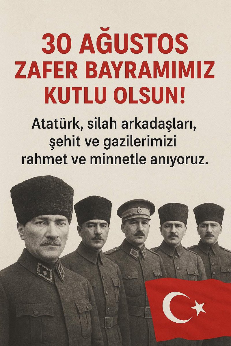 30 Ağustos Zafer Bayramı’nı büyük bir gurur ve coşkuyla kutluyoruz.
Başta Gazi Mustafa Kemal Atatürk ve silah arkadaşları olmak üzere, İstiklal Mücadelemizin tüm kahramanlarını; vatanımızın bağımsızlığı ve milletimizin özgürlüğü için canlarını feda eden aziz şehitlerimizi ve
