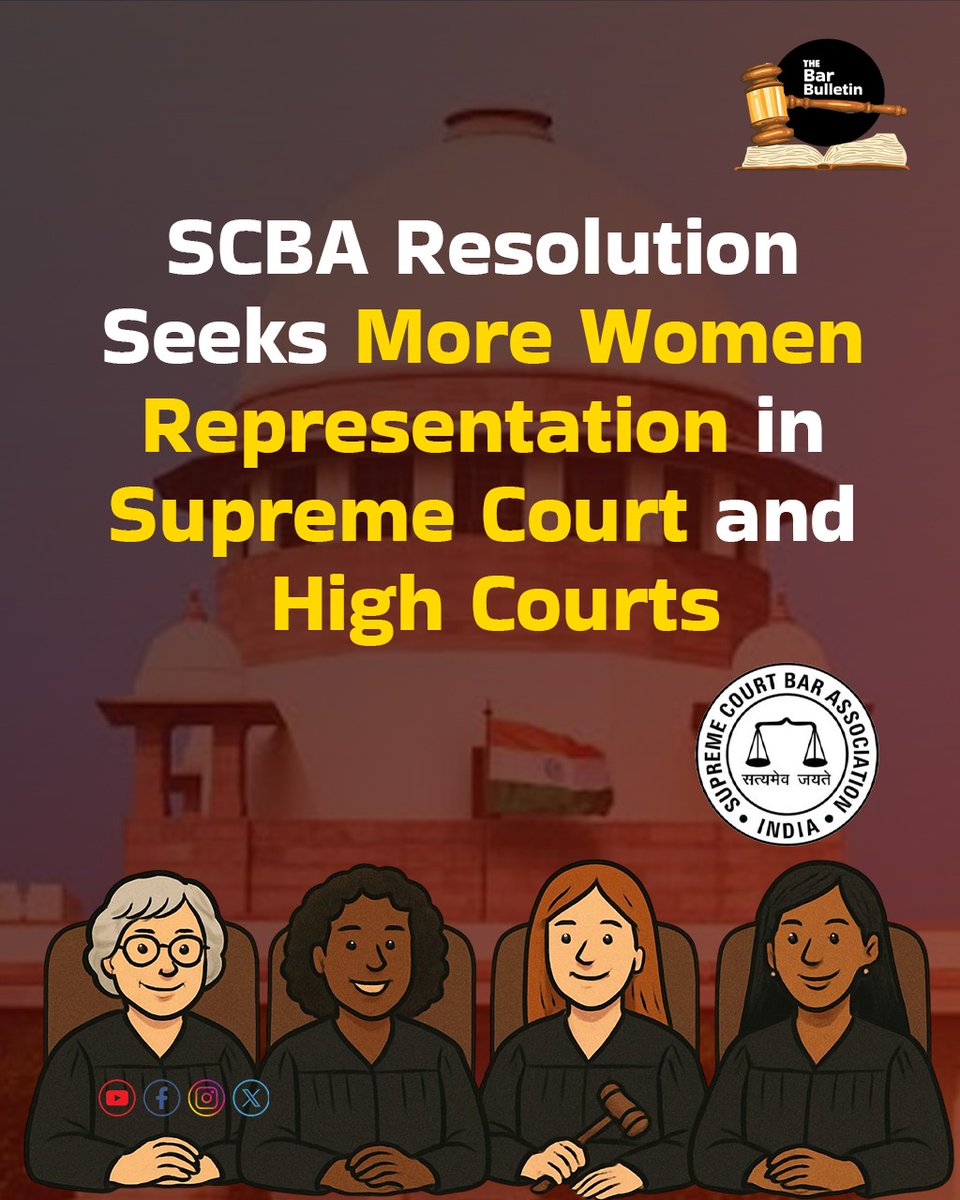 SCBA Resolution Seeks More Women Representation in Supreme Court and High Courts

Read More Here- thebarbulletin.com/women-judicial…

#SupremeCourt #BarAndBench #DiversityInJudiciary #EqualRepresentation #GenderJustice #GenderRepresentation #HighCourts #JudicialAppointments #RuleOfLaw #SCBA