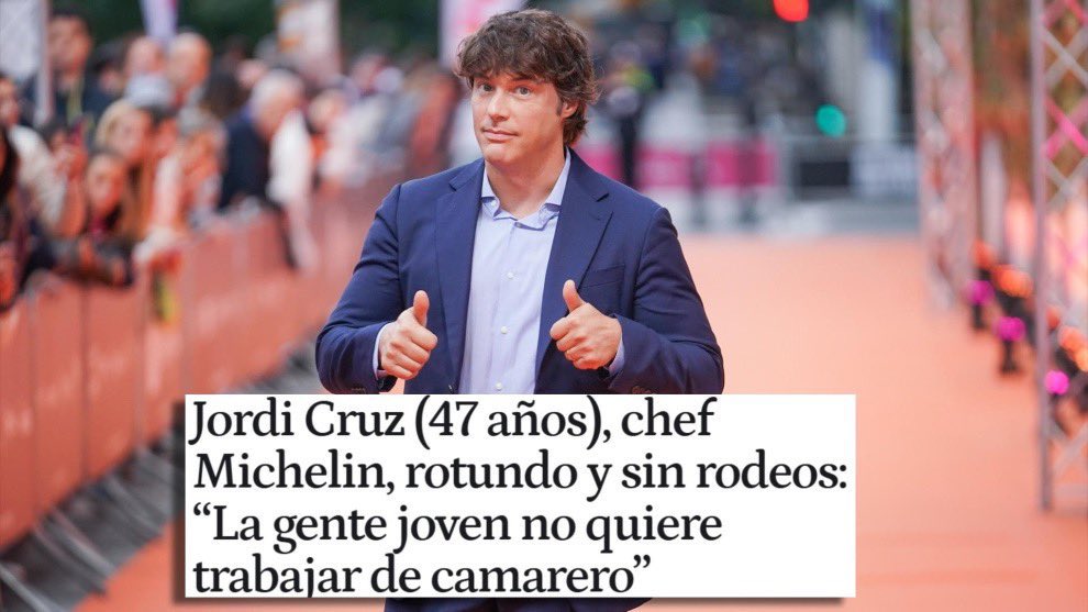 Jordi, soy joven, tengo 25 años, hasta hace poco propietario de un bar en Coruña, La Intrusa, tenía contratados a camareros de 25 y 22 años. 

La gente joven sí queremos trabajar, lo que no queremos es ser explotados por sicarios de la hostelería como tú. 

Un saludo!