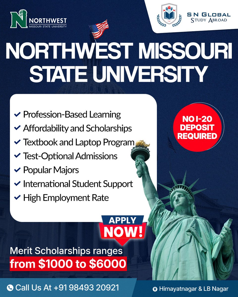 SNGlobaledu's tweet image. Study in the USA opens doors to world-class universities, diverse programs, and global career opportunities.

#northwestmissouristateuniversity #StudyInTheUSA #studyabroadeducation