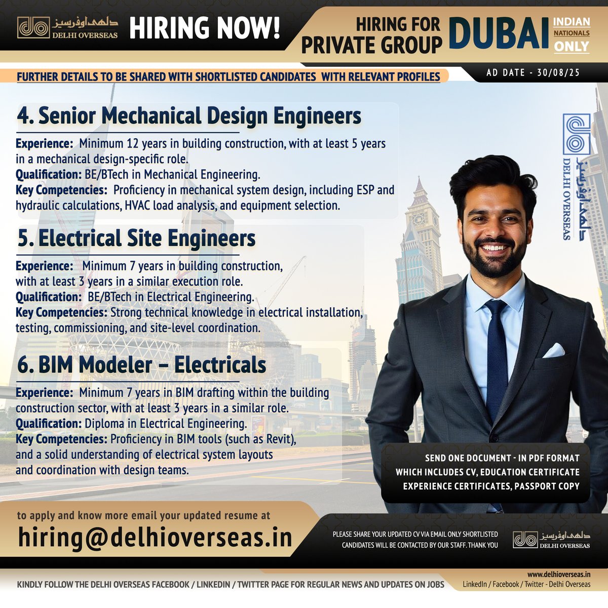 DelhiOverseas's tweet image. Design. Deliver. Excel.
Join high-end government projects in the UAE as an MEP Design or Site Expert.
Your next big opportunity awaits.
📧 hiring@delhioverseas.in
#ConstructionJobs #MEPJobs #ElectricalEngineer #MechanicalEngineer #BIMJobs #DubaiJobs #HiringNow #OverseasCareers