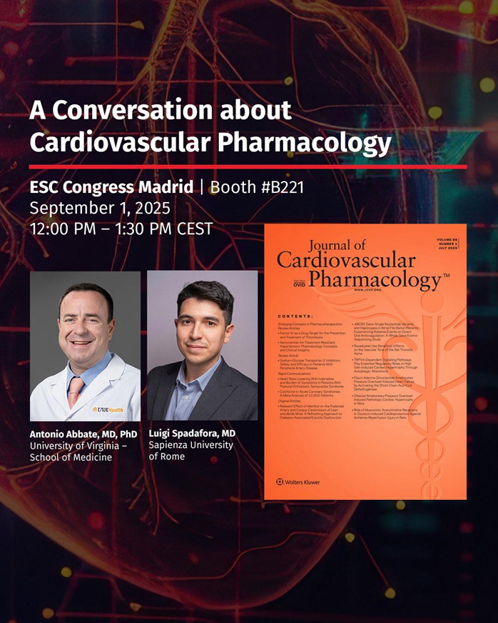 JCVPOnline's tweet photo. 📢 Join us at ESC Congress Madrid!
Don’t miss A Conversation about Cardiovascular Pharmacology with Dr. Antonio Abbate (University of Virginia) & Dr. Luigi Spadafora (Sapienza University of Rome).

📍 Booth #B221
📅 September 1, 2025
⏰ 12:00 PM – 1:30 PM CEST

#CardioPharmacology #ESCCongress #JCVPonline
