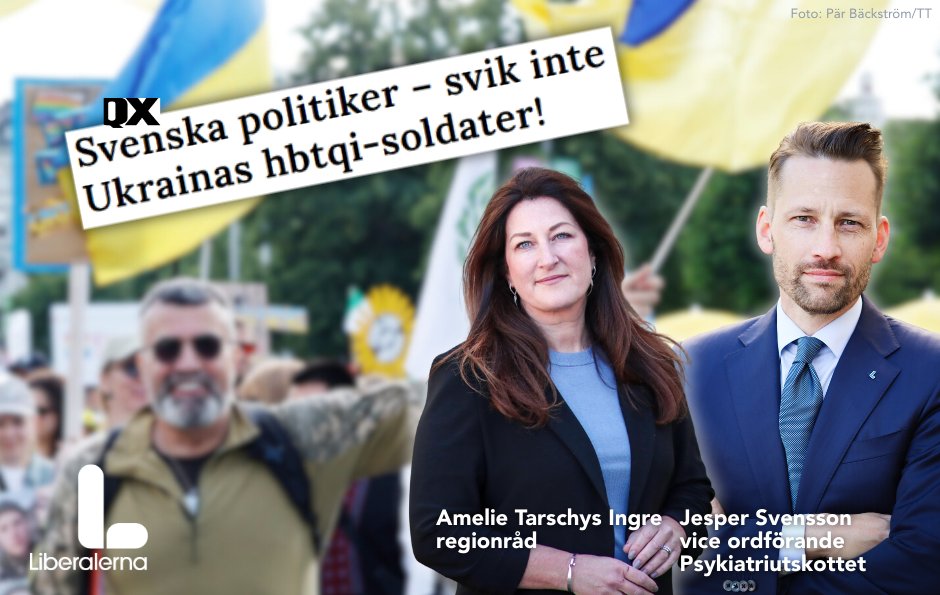 Ukraina erkänner inte samkönade par. Hbtqi-soldaters partner missar stöd &amp; andra rättigheter. <a href="/AmelieTarschys/">Amelie Tarschys Ingre</a> och jag uppmanar svenska politiker att ta upp detta med ukrainska kollegor. Det minsta vi kan göra för att inte svika Ukrainas hbtqi-soldater:
qx.se/samhalle/opini…