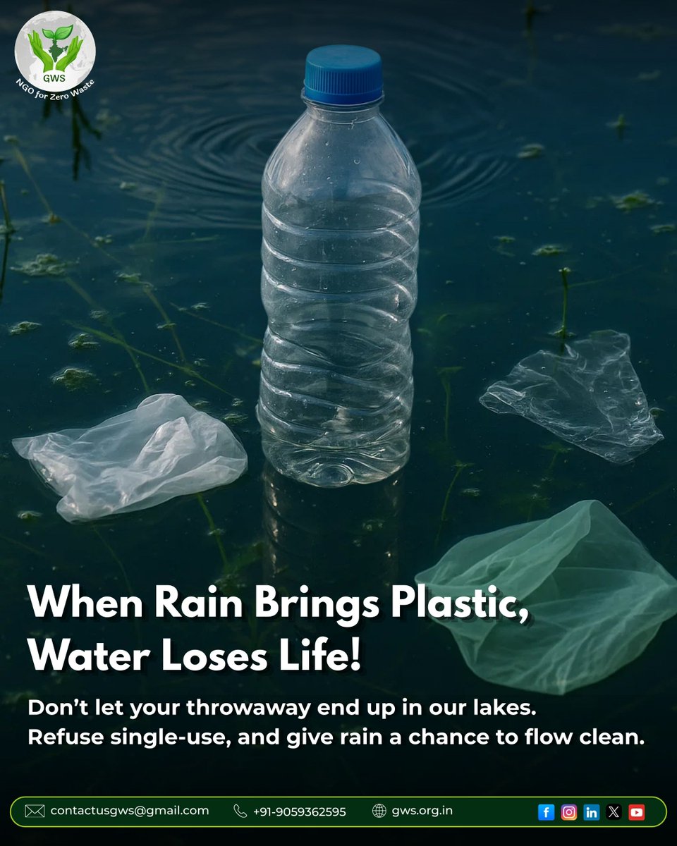 Plastic doesn’t vanish with the rain… it travels. 🌧️ It flows with stormwater drains, enters our lakes, and settles deep into the water we depend on. Each bottle, each bag, each wrapper left behind becomes a silent killer for fish, birds, and every drop of life inside. 🐟🌊