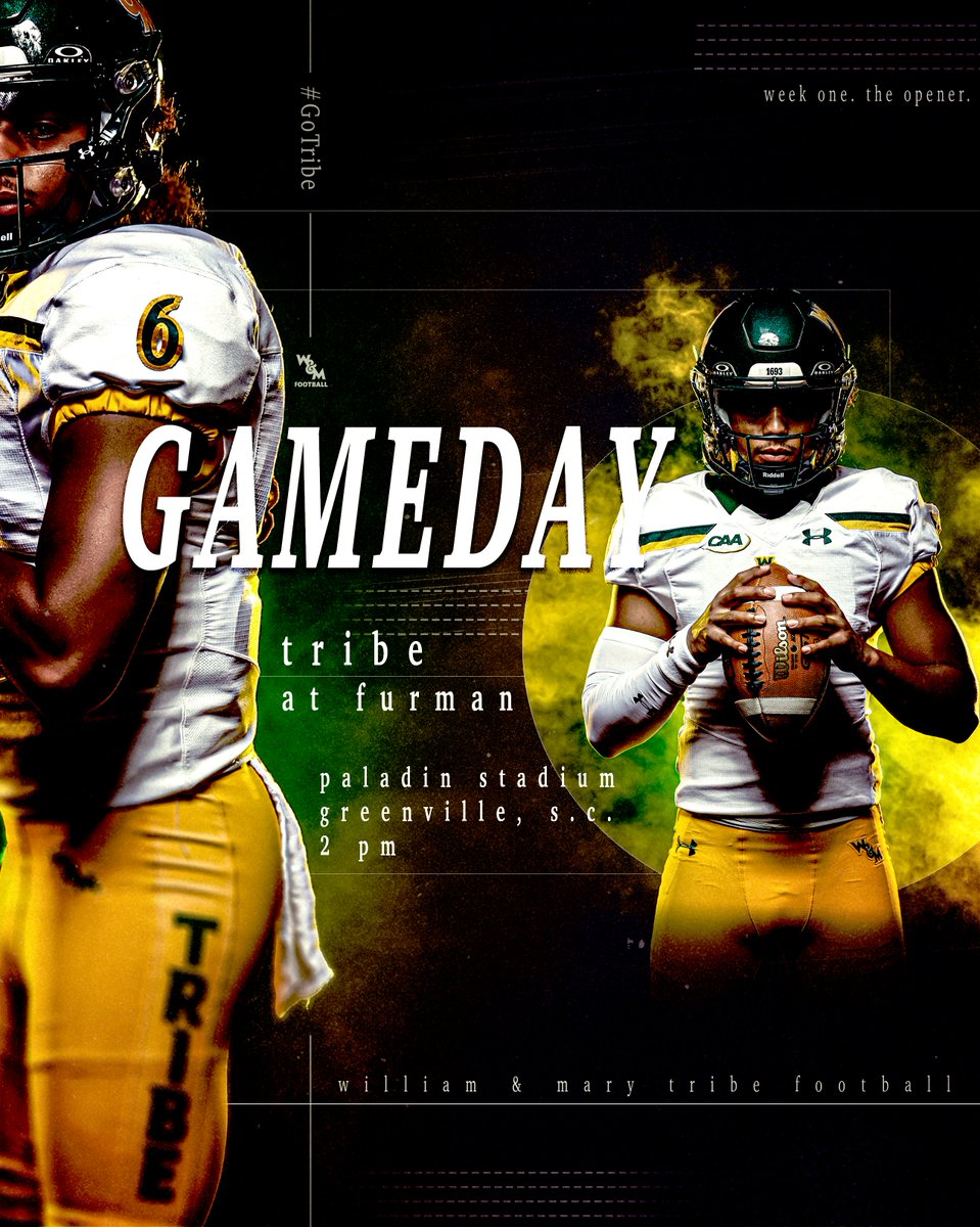𝙂𝘼𝙈𝙀𝘿𝘼𝙔‼️

🆚 Furman
⏰ 2 PM
📍 Greenville, SC
🏟️ Paladin Stadium
📺 ESPN+
📻 tideradio.com
📊 tribeathletics.com/livestats
🔗 tribeathletics.com/gameday

#GoTribe