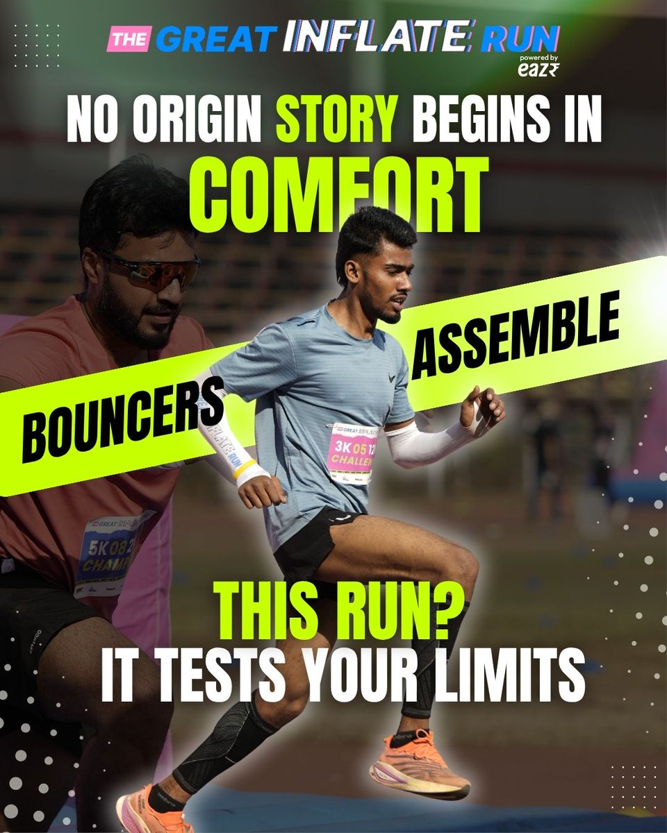 greatinflaterun's tweet image. ⚡ No hero is born in comfort.
Legends rise when they’re tested. 🏃‍♂️🔥
This isn’t just a run.
This is The Great Inflate Run – toughest yet safest, where endurance meets thrill. 💪
#TheGreatInflateRun #TGIR #EnduranceUnleashed #RunToConquer #ToughestYetSafest #AdrenalineRush