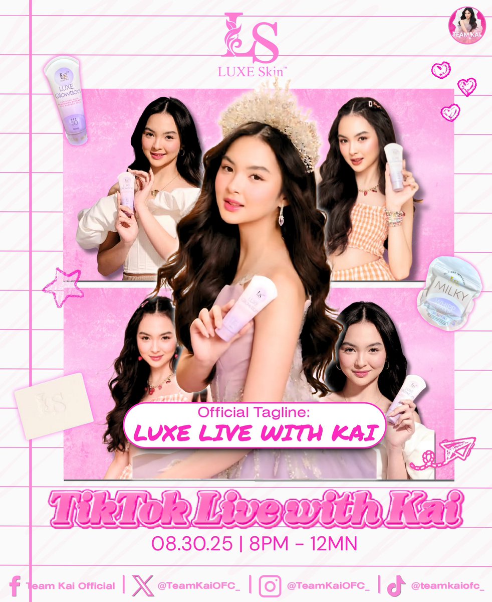 TEAM KAI OFFICIAL ๐ธ (@teamkaiofc_) on Twitter photo ๐๐๐๐ ๐๐๐๐๐๐ ๐๐๐๐ ๐ช๐๐๐ ๐๐๐
Kaimates! Join Kai as she goes live with Luxe Skin on TikTok tonight. Show your support by tuning in and enjoy exclusive offers from Luxe Skin while watching her shine on screen.
Letโs make the timeline extra loud and filled with ๐๐๐๐ ๐๐๐๐๐๐ ๐๐๐๐ ๐ช๐๐๐ ๐๐๐
Kaimates! Join Kai as she goes live with Luxe Skin on TikTok tonight. Show your support by tuning in and enjoy exclusive offers from Luxe Skin while watching her shine on screen.
Letโs make the timeline extra loud and filled with