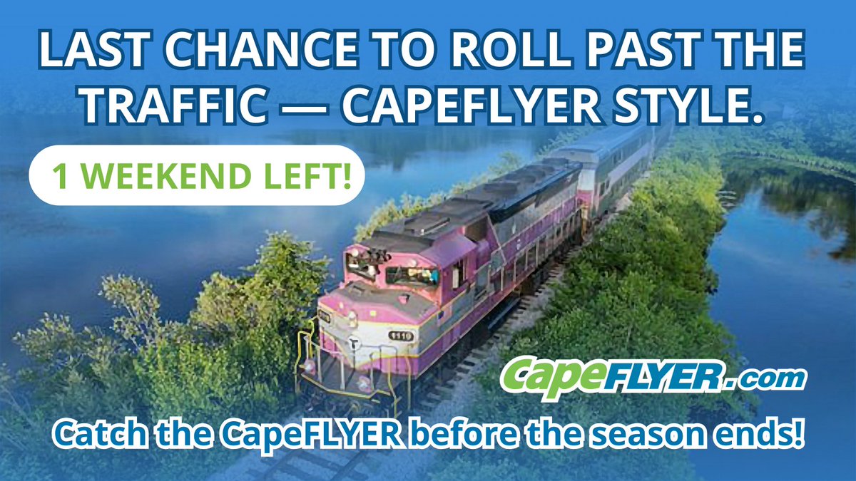 Skip the parking lots &amp; traffic jams—your Cape weekend starts the moment you board. 🚆🍹
✨ And don’t forget: The train runs MONDAY too!
📍 capeflyer.com
#CapeFLYER #CapeCodEvents #TrainToTheCape