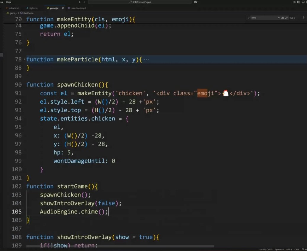 Parvaneh Yaghoubi (@p_yaghoubi) on Twitter photo Next step in the WIFIChicken #game: adding the functions Toast Timer, Spawn Chicken, and Show Entro Overlay.
It's super exciting!
<a href="/E_Ehrari/">Ehsan Ehrari</a>
<a href="/f_forough/">Fereshteh Forough</a>
<a href="/CodeToInspire/">Code to Inspire</a>
#Javascript #WebDeveloper #Frontend #gamedev #CodeNewbie
#AfghanGirlsCode #JS #HTML #CSS #SoftwareDevelopment Next step in the WIFIChicken #game: adding the functions Toast Timer, Spawn Chicken, and Show Entro Overlay.
It's super exciting!
<a href="/E_Ehrari/">Ehsan Ehrari</a>
<a href="/f_forough/">Fereshteh Forough</a>
<a href="/CodeToInspire/">Code to Inspire</a>
#Javascript #WebDeveloper #Frontend #gamedev #CodeNewbie
#AfghanGirlsCode #JS #HTML #CSS #SoftwareDevelopment