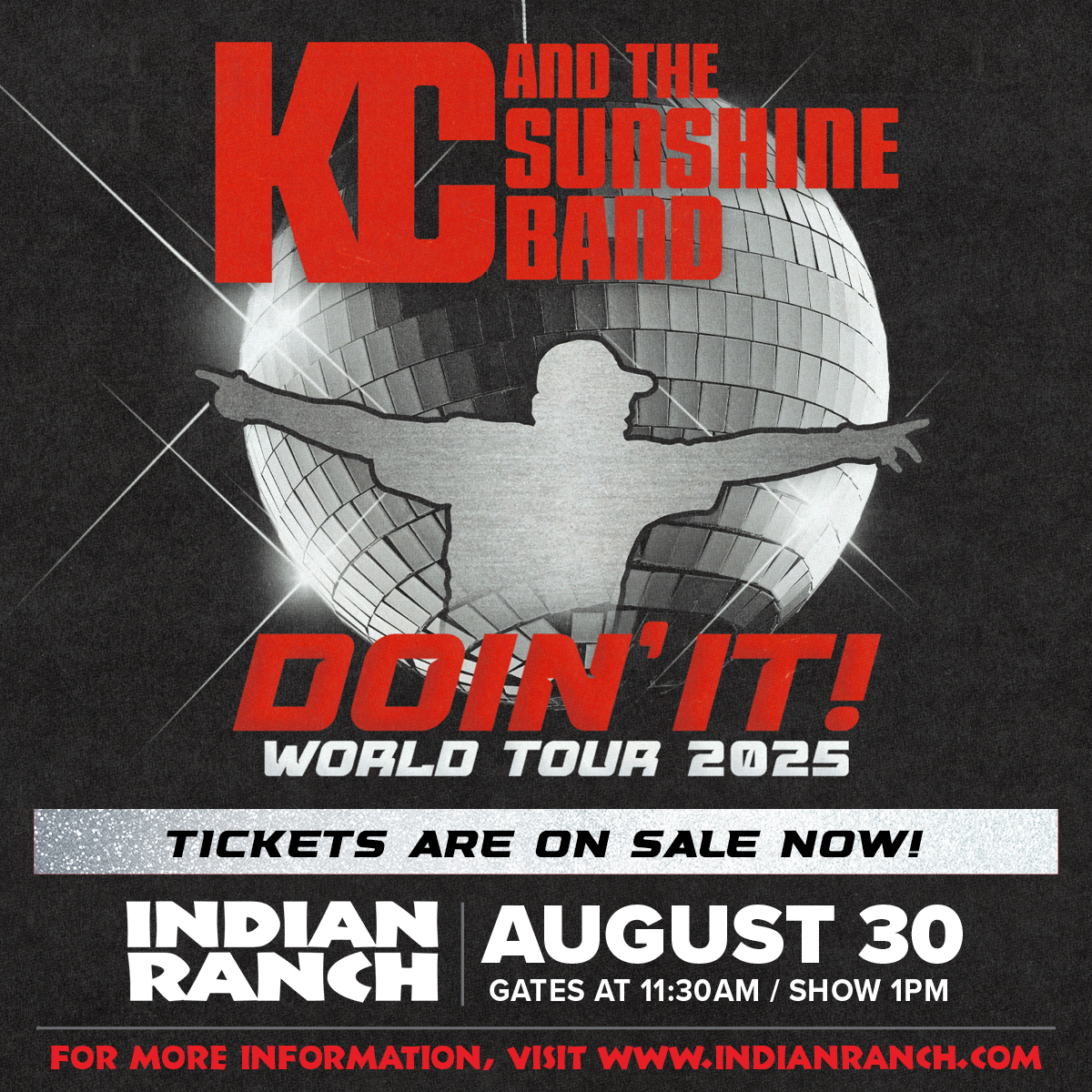 Today at Indian Ranch...KC and The Sunshine Band🎤

Buy tix at indianranch.com🎫

Schedule (set times subject to change)
- Parking lot opens at 10AM
- Gates at 11:30AM
- Corral Stage Music w/ Crossing Kelley at 11:45AM
- DJ set w/ Mackenzie Goodwin from 12:45PM to 1:30PM