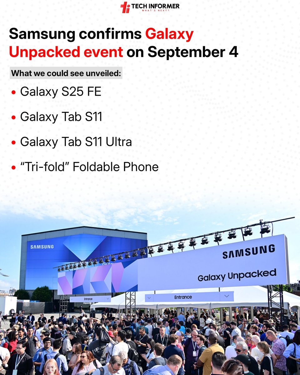 Tech_Informer_'s tweet photo. The event, starting at 5:30 AM Eastern Time and 3:00 PM Indian Standard Time, is anticipated to unveil the Galaxy S25 FE.
#Techinformer #Samsung #SamsungGalaxy #UnpackedEvent https://t.co/zbnCZZq1Pc