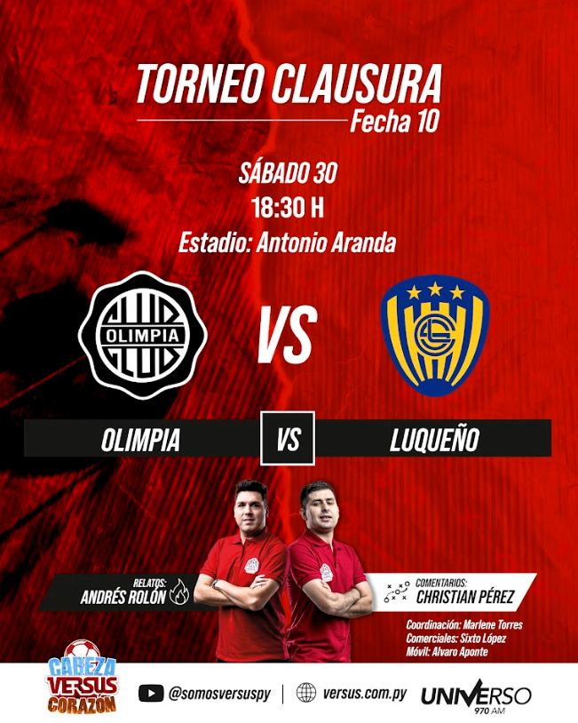 ⚽️¡Ever Hugo Almeida debuta ante el "Auriazul" en CDE!

#Olimpia vs #Luqueño (18:30)

📆#Fecha10 | 🏟 Antonio Aranda
🏆📻 #Clausura2025 por <a href="/Universo970py/">Universo 970 AM</a>, La Nueva 107.5 FM (CDE) y Montecarlo Sur 106.5 FM (ENC).
📽YT: youtube.com/watch?v=B3CDs0…
🎥FB: facebook.com/somosversuspy/