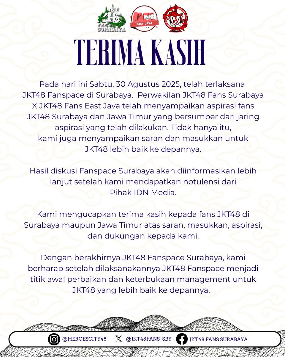 [NEWS]
Pengumuman mengenai JKT48 Fanspace di Surabaya