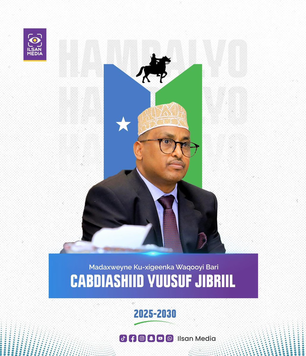 HonRaho's tweet photo. Hambalyo Madaxweyne Ku-xigeenka Waqooyi Bari Mudane Cabdiashiid Yuusuf Jibriil

Waxaan halkaan hambalyo iyo bogaadin uga dirayaa Madaxweyne Ku-xigeenka cusub ee Waqooyi Bari Mudane Cabdiashiid Yuusuf Jibriil
Hambalyo &amp; Mudane Madaxweyne Ku-xigeen! 🇸🇴✨ https://t.co/VX1SIahp6A
