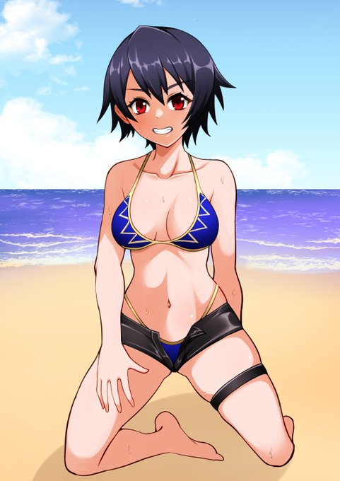 残暑見舞い的な絵で推しの水着を描きます 