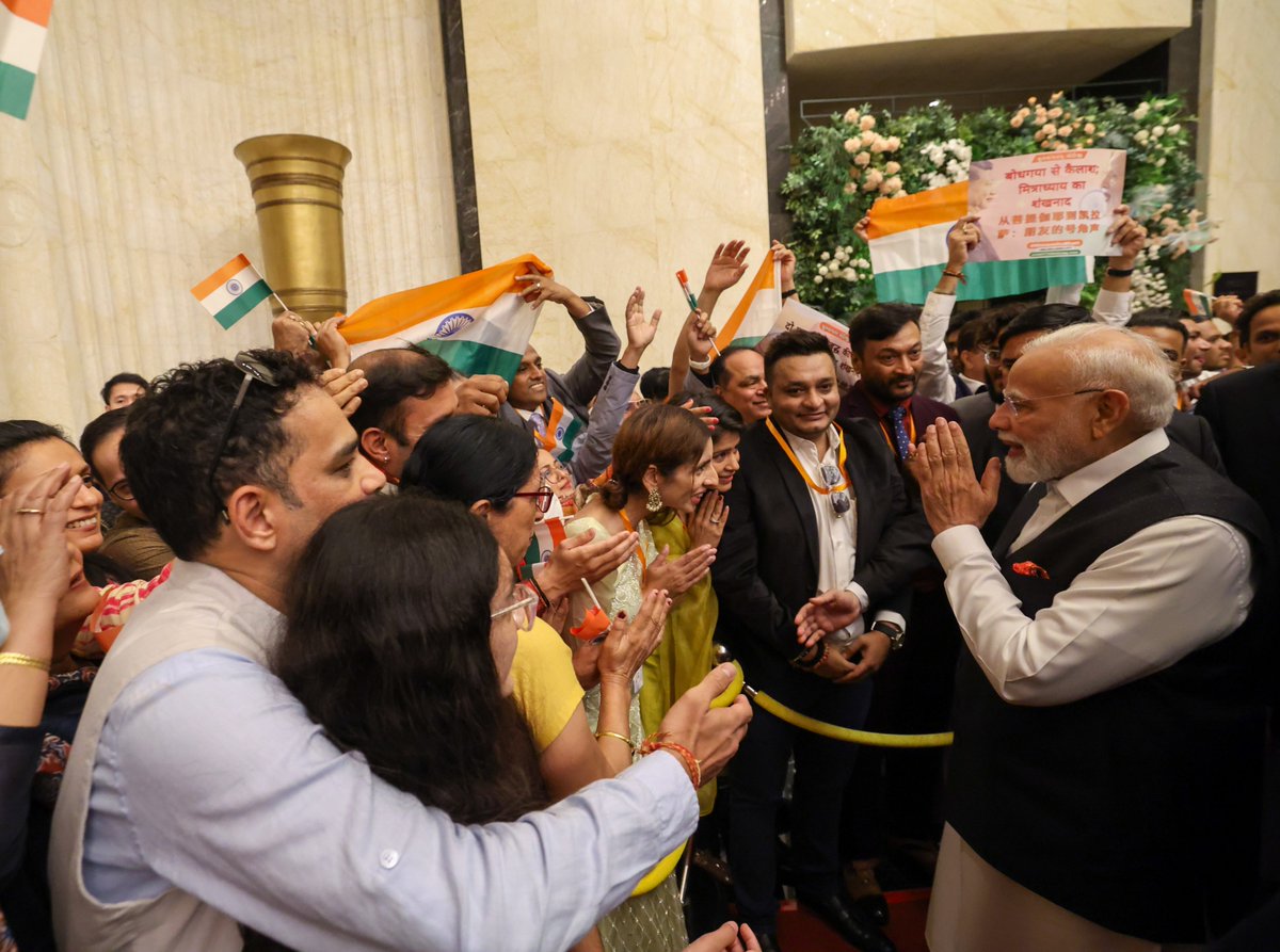 narendramodi's tweet image. China’s Indian community accorded a very special welcome in Tianjin. Here are some glimpses.
