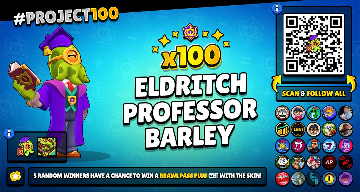 100x Eldritch Professor Barley Giveaway with 5x Brawl Pass Plus Golden Tickets 🩷

To enter: 
→ Follow everyone tagged in the replies of this post👇 
 → Like ❤️  &amp; Repost ♻️  this tweet 
goodluck!!  

#BrawlStars #BrawlTalk #Project100 #SubwaySurfers