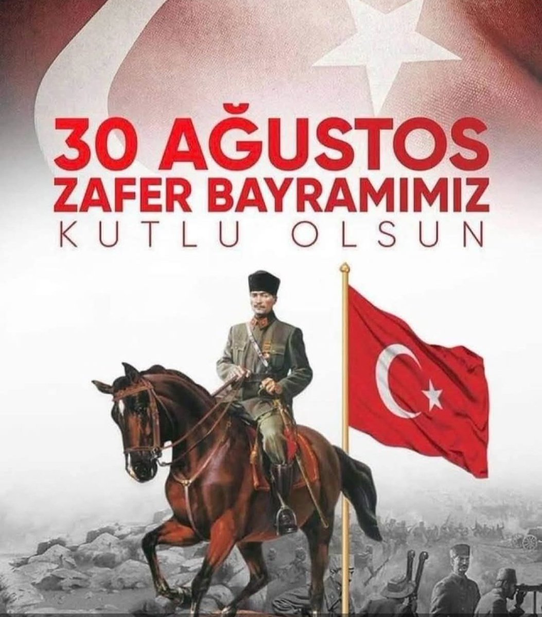Emperyalizme BÜYÜK ATATÜRK'ÜN BAŞKOMUTANLIĞINDA hiç unutamadıkları TÜRK tokatı vurulmuştur bugün.
BÜYÜK TÜRK MİLLETİ küllerinden doğmuştur.
30 AĞUSTOS ZAFER BAYRAMIMIZ KUTLU OLSUN!♥️🇹🇷♥️
BÜYÜK ATATÜRK'Ü ve TÜM KAHRAMANLARIMIZI saygı, sevgi ve özlemle anıyorum. 
Ruhları şad olsun.