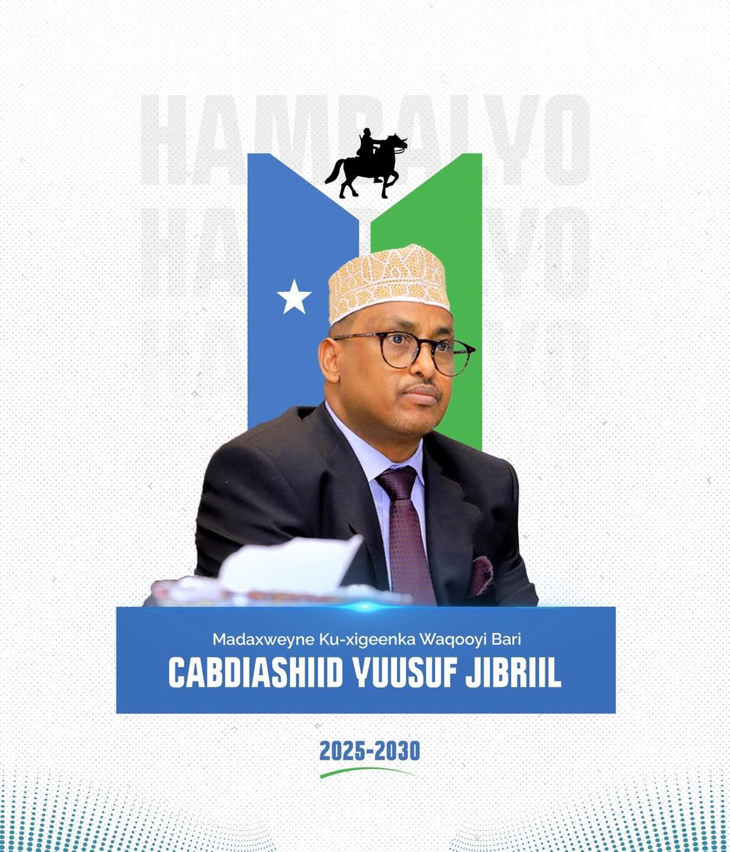 cunayee's tweet photo. Congratulations to Abdikadir Ahmed Aw Ali (Firdhiye ) and Vice President Abdirashid Yusuf Jibril who was today elected to lead #NorthEastState of Somalia 🇸🇴 for a period of 5 years 2025 - 2030 .

Firdhiye has beaten 4 presidential candidates for the top position for what will go down in history for North East state’s first democratic presidential election 🗳️.

@US_SrAdvisorAF @US2SOMALIA @EU_in_Somalia @ItalyinSomalia @NorwayInSomalia @TC_MogadisuBE @QatarEmbassySO @UKinSomalia @ChineseSomalia
