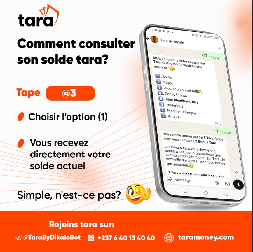 Consulter votre solde Tara avec un simple commande.