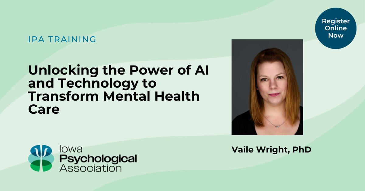 ✨ Register Now: Sep 12 IPA Training "Unlocking the Power of AI and Technology to Transform Mental Health Care" | 2 CE via Zoom - mailchi.mp/d6ff8e6b41d1/r…