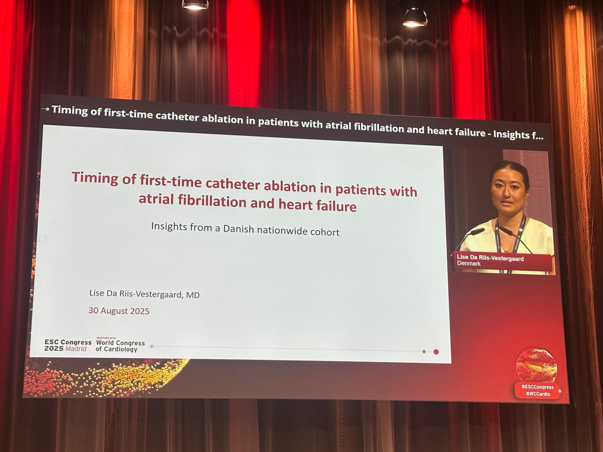RigsHeart's tweet image. 🚨 @RigsHeart in #YIA Award Session 🚨

#PHDstud Lise Da Riis-Vestergaard is presenting 
“Timing of first-time catheter ablation in patients with atrial fibrillation and heart failure - Insights from a Danish nationwide cohort”

Come and join us ‼️

#ESCcongress2025 #Epeeps