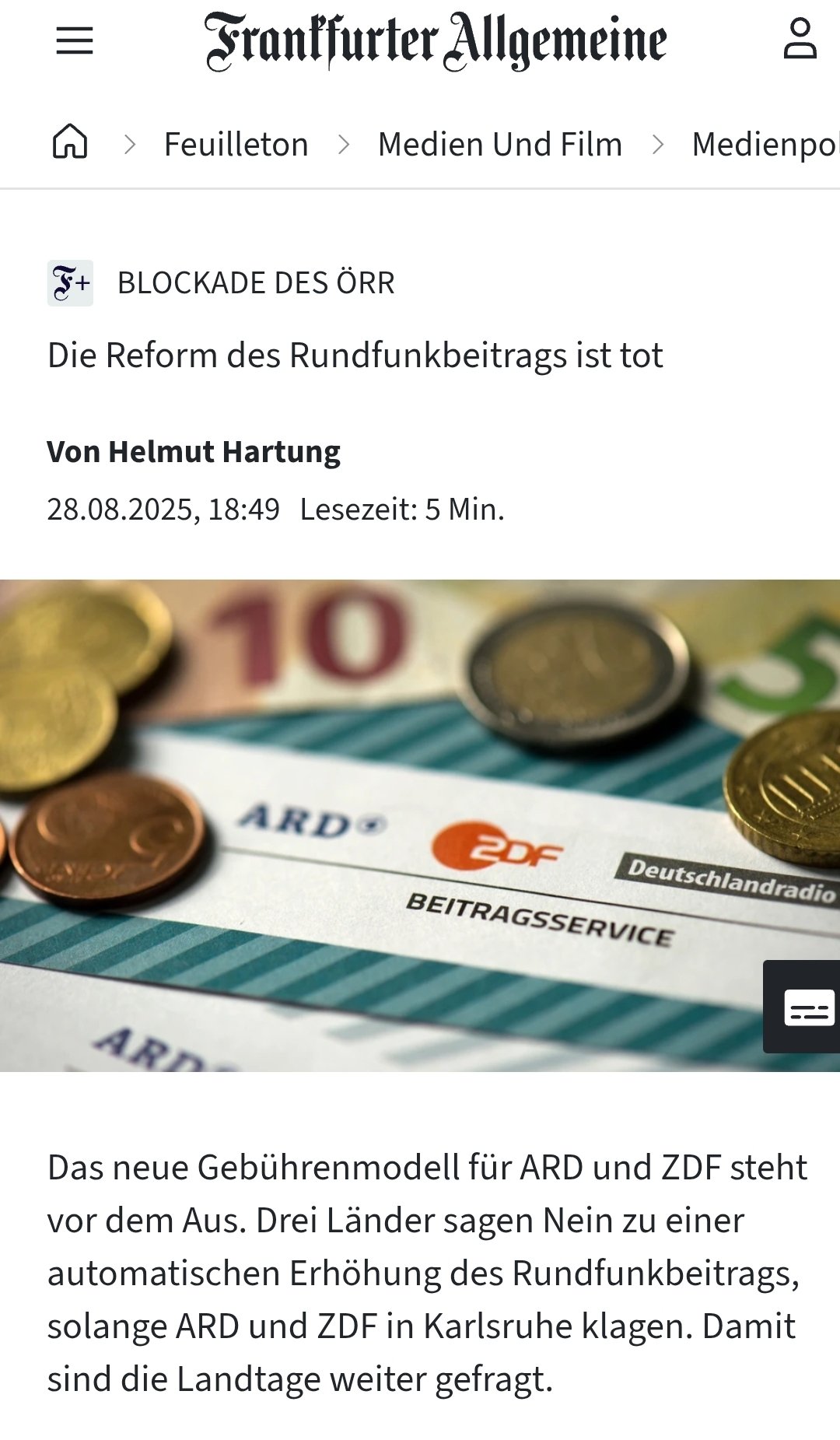 Blockade des ÖRR:
Die Reform des Rundfunkbeitrags ist tot
Das neue Gebührenmodell für ARD und ZDF st...