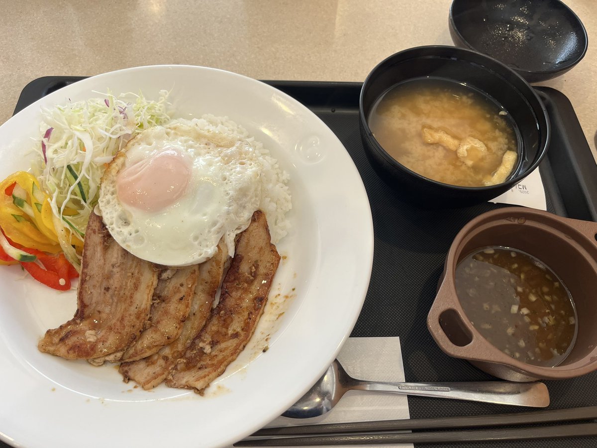 松屋の限定、コムタム風ポークライス

ベトナム料理コラボのメニュー。食べ方が分からずその場で調べ、付属のヌクマムソースをぶっかけ混ぜ混ぜして食べる。酸味と辛味が効いてて、東南アジア特有の魚醤の風味が美味かったです👍
ご馳走様でした😋
#松屋 
#コムタム風ポークライス