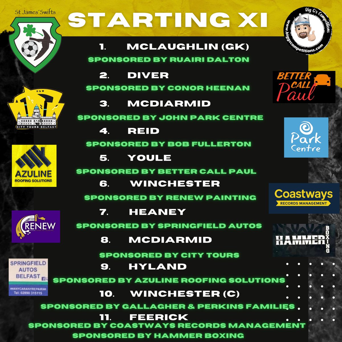 Kick off shortly here at Brookvale Park, here is your Starting XI for todays league game.

Thank you to our Player Sponsor: