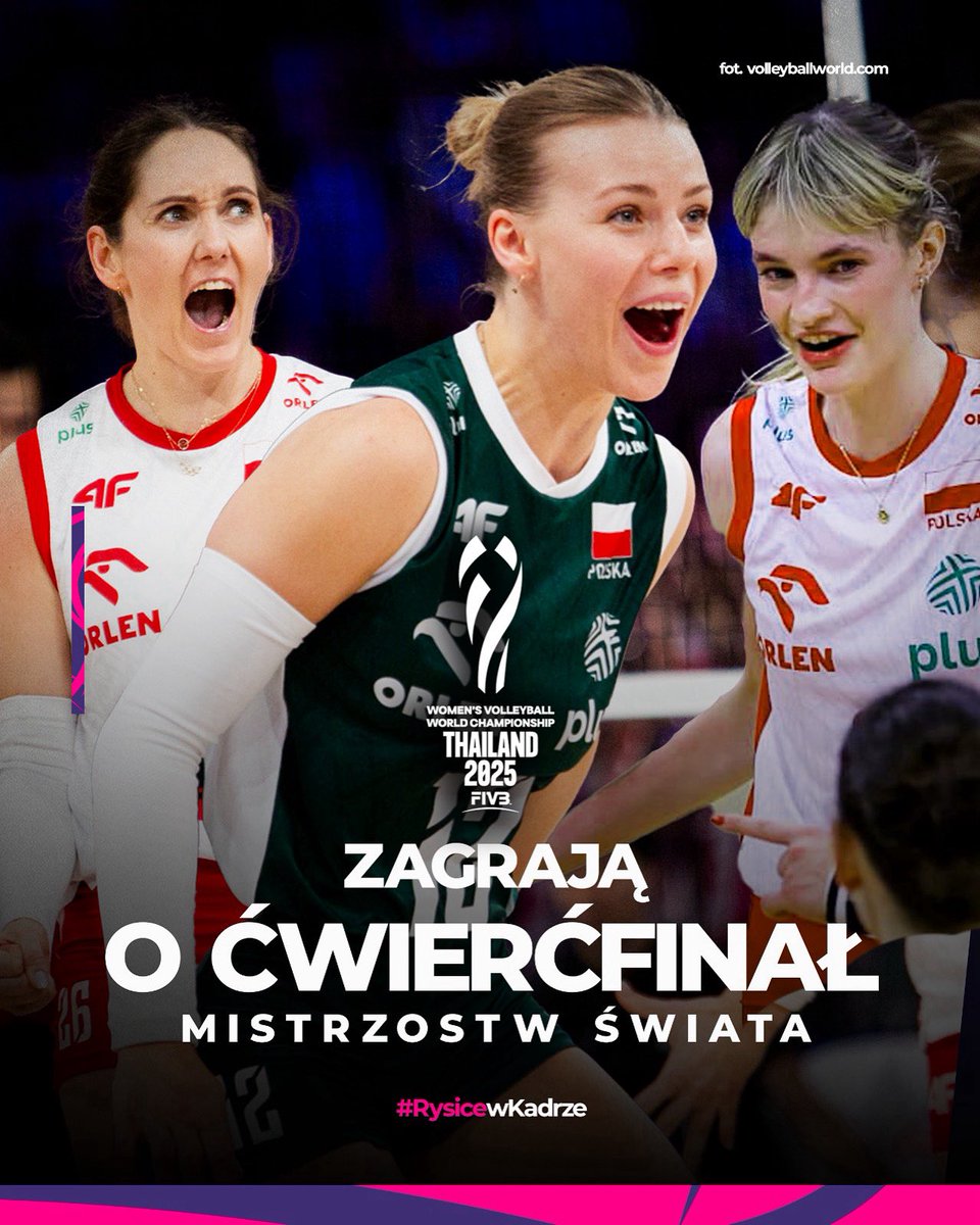 Czas na wielkie emocje! 🤩
Reprezentacja Polski z naszymi Rysicami już za chwilę zagra o awans do ćwierćfinału Mistrzostw Świata 2025 w Tajlandii 🏐🏆

Start 15:30 ⏰

Trzymajcie kciuki za Biało-Czerwone! 🙌🇵🇱
#Polska #Volleyball #Siatkowka #Sport