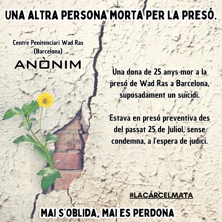 #LaCarcelMata LA PRESÓ MATA A UNA ALTRA PERSONA! 27/08/2025 Presó de dones Wad Ras (Barcelona)
catalunyapress.es/articulo/suces…