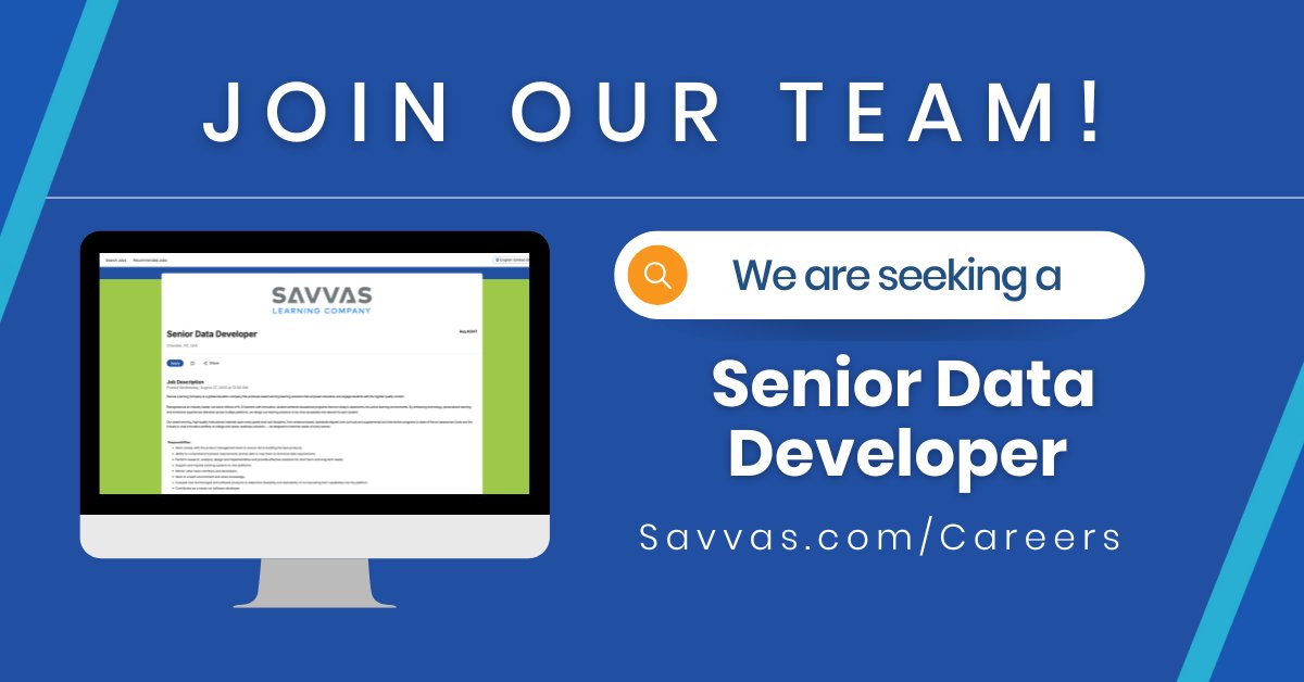 SavvasLearning's tweet image. 💻 We’re hiring a Senior Data Developer! Bring 6+ yrs in scalable DB design, AWS cloud, SQL/NoSQL & mentoring devs — and help build innovative #edtech solutions. ➡️ Apply today: ow.ly/8LnV50WNQ8S
#EdTechJobs #DataDeveloper