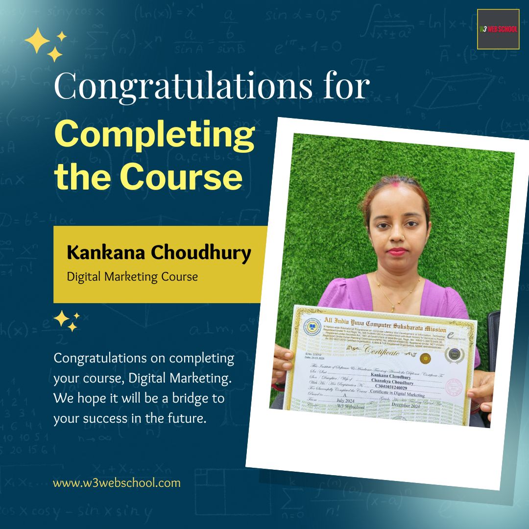 W3webschool Official (@w3webschoolo) on Twitter photo Congratulations ๐๐๐ง๐ค๐๐ง๐ ๐๐ก๐จ๐ฎ๐๐ก๐ฎ๐ซ๐ฒ, for successfully completing ๐ฟ๐๐๐๐ฉ๐๐ก ๐๐๐ง๐ ๐๐ฉ๐๐ฃ๐ Course. W3 Web School wishes you a great future ahead.
โ๏ธCall or WhatsApp: +91 7890149401
๐Website: w3webschool.com
#Kolkata #digitalmarketer #Certification Congratulations ๐๐๐ง๐ค๐๐ง๐ ๐๐ก๐จ๐ฎ๐๐ก๐ฎ๐ซ๐ฒ, for successfully completing ๐ฟ๐๐๐๐ฉ๐๐ก ๐๐๐ง๐ ๐๐ฉ๐๐ฃ๐ Course. W3 Web School wishes you a great future ahead.
โ๏ธCall or WhatsApp: +91 7890149401
๐Website: w3webschool.com
#Kolkata #digitalmarketer #Certification