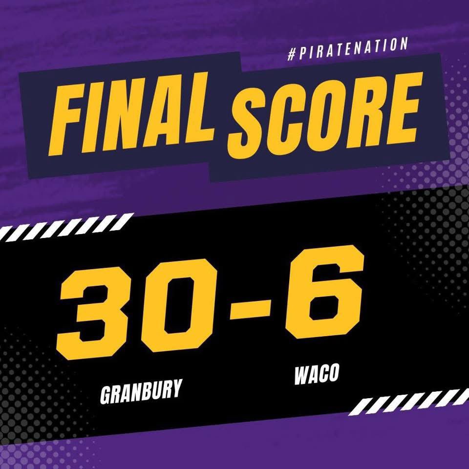 Austin Reeves (@austinr092026) on Twitter photo A Pirate Win 30-6 over Waco High #bleedpurple <a href="/GranburyFB/">Granbury Pirate Football</a> <a href="/EP_Mindset/">Michael Johnson</a> <a href="/coachAllison11/">Bobby Allison</a> A Pirate Win 30-6 over Waco High #bleedpurple <a href="/GranburyFB/">Granbury Pirate Football</a> <a href="/EP_Mindset/">Michael Johnson</a> <a href="/coachAllison11/">Bobby Allison</a>