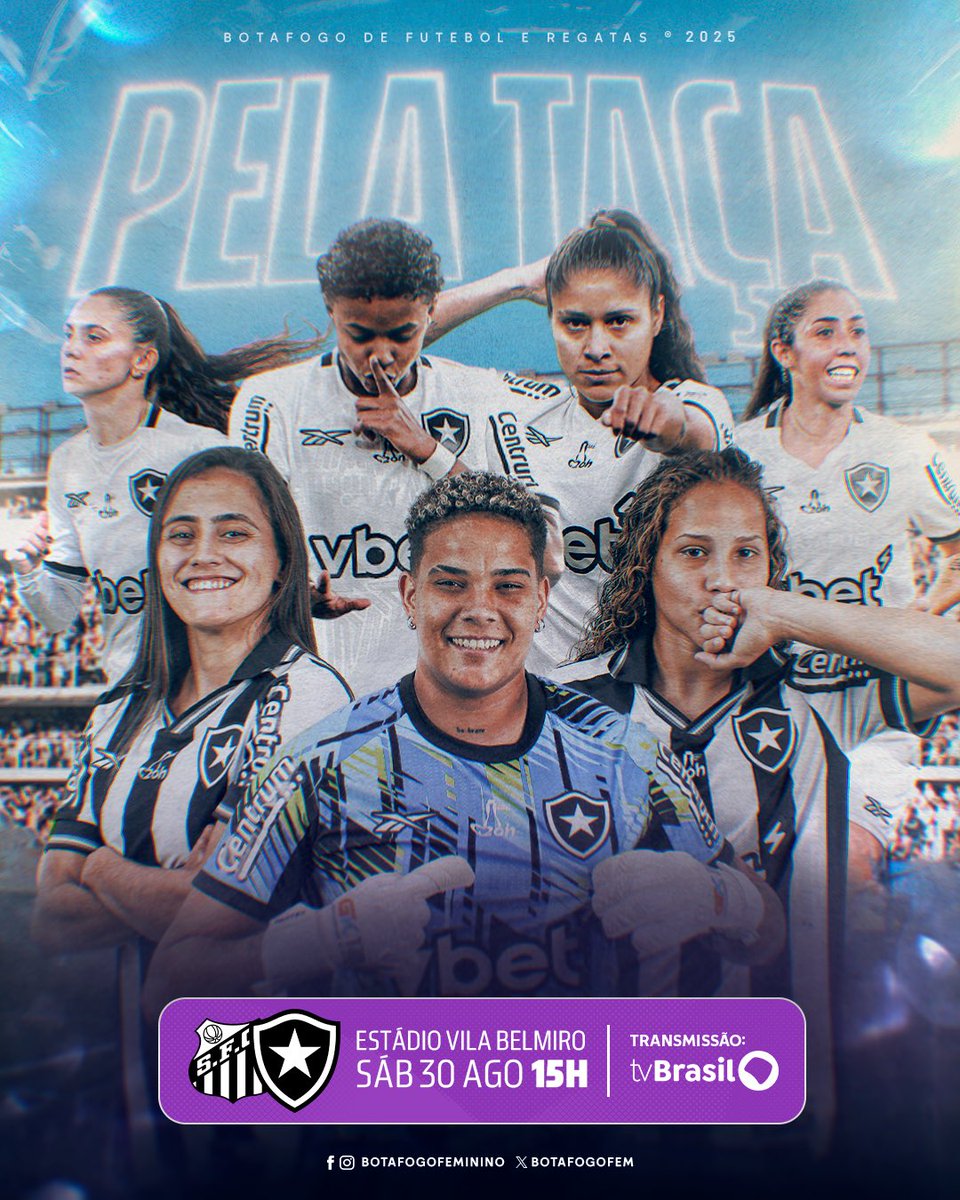 BotafogoFem's tweet photo. 𝐏𝐄𝐋𝐀 𝐓𝐀𝐂̧𝐀! 🏆🌟

📅 Hoje  
⌚️ 15h
🏟 Estádio Vila Belmiro 
🇧🇷 Final do Brasileiro A2 - Jogo de volta 
🆚 Santos x Botafogo
📺 TV Brasil
🎫 Entrada gratuita pelo Portão 19! https://t.co/gvUlyBVvpt