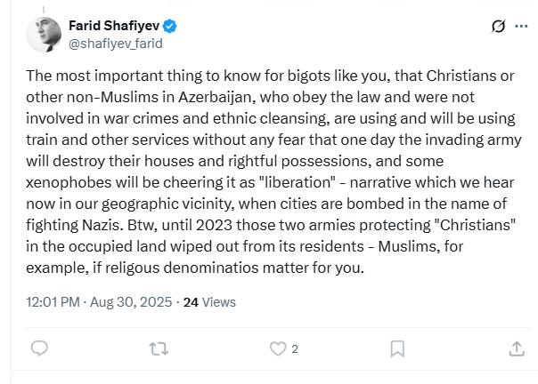 Michael Färber (@michaelfrber4) on Twitter photo Is this satire or is he serious (<a href="/shafiyev_farid/">Farid Shafiyev</a>)🤡🎪? Those who started the war crimes and ethnic cleansing against the Armenians were Azerbaijanis. It's hard to believe that such clowns are part of Azerbaijan's elite. These people there seem to breed with their relatives. Is this satire or is he serious (<a href="/shafiyev_farid/">Farid Shafiyev</a>)🤡🎪? Those who started the war crimes and ethnic cleansing against the Armenians were Azerbaijanis. It's hard to believe that such clowns are part of Azerbaijan's elite. These people there seem to breed with their relatives.