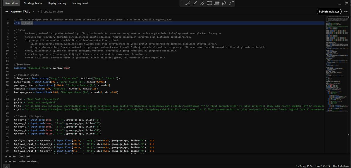 dg_factor's tweet image. Basit hesap makinelerinde bugün;
Kademeli Take-Profit & Stop-Loss Senaryoları
#pinescript
Aşağıdaki indikatör, bir pozisyona girdiğinizde o pozisyonu nasıl yöneteceğinizi ayarlayabilmeniz için tasarlandı. Gerçekleştireceğiniz parçalı çıkışların total PnL'e etkisini bilirseniz,…
