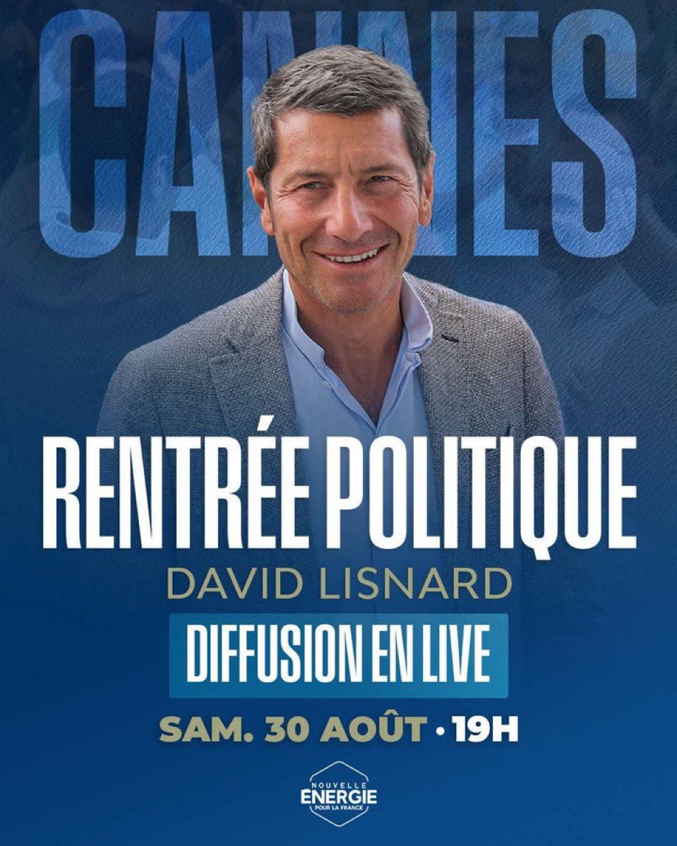 FORESTIER Jacques (@forestierjacqu1) on Twitter photo La rentrée politique de <a href="/davidlisnard/">David Lisnard</a> et de <a href="/Nouv_Energie/">Nouvelle Énergie</a> se déroule ce soir samedi 30 août à Cannes.
Sans moi cette année pour plusieurs raisons mais de tout coeur avec mes amis relais départementaux ! Bonne rentrée à toutes et tous 😊 La rentrée politique de <a href="/davidlisnard/">David Lisnard</a> et de <a href="/Nouv_Energie/">Nouvelle Énergie</a> se déroule ce soir samedi 30 août à Cannes.
Sans moi cette année pour plusieurs raisons mais de tout coeur avec mes amis relais départementaux ! Bonne rentrée à toutes et tous 😊